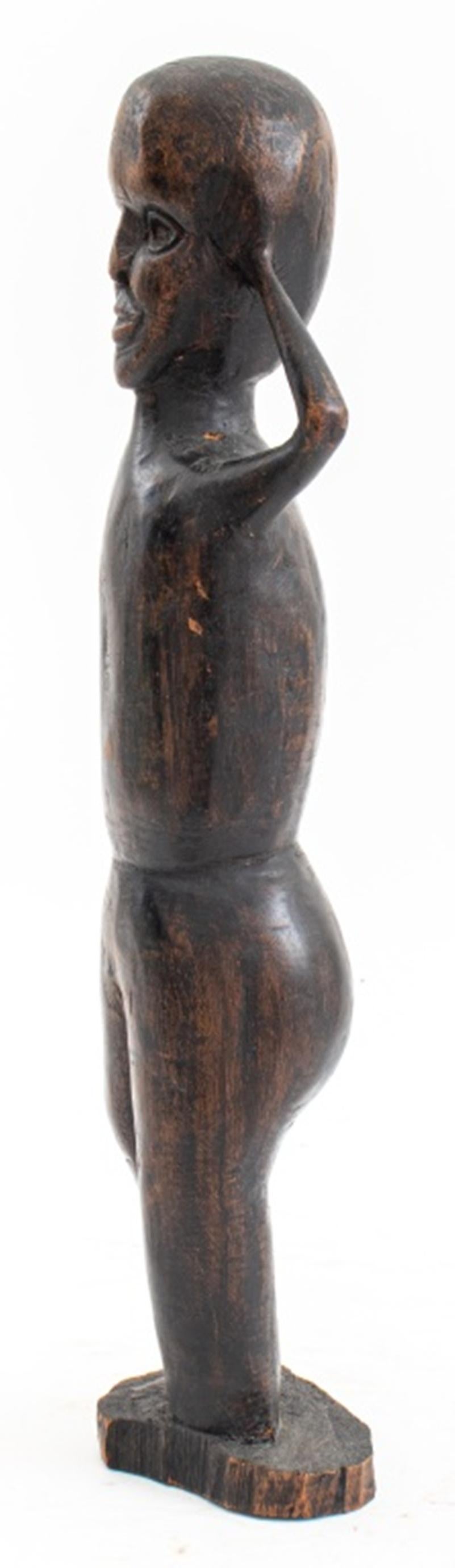 Outsider Art Carved Wooden Figure In Good Condition For Sale In New York, NY