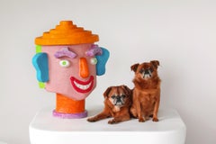 Outsider Art Fluorescent Papier-Mâché Bust Sculpture by Stephen Slomko