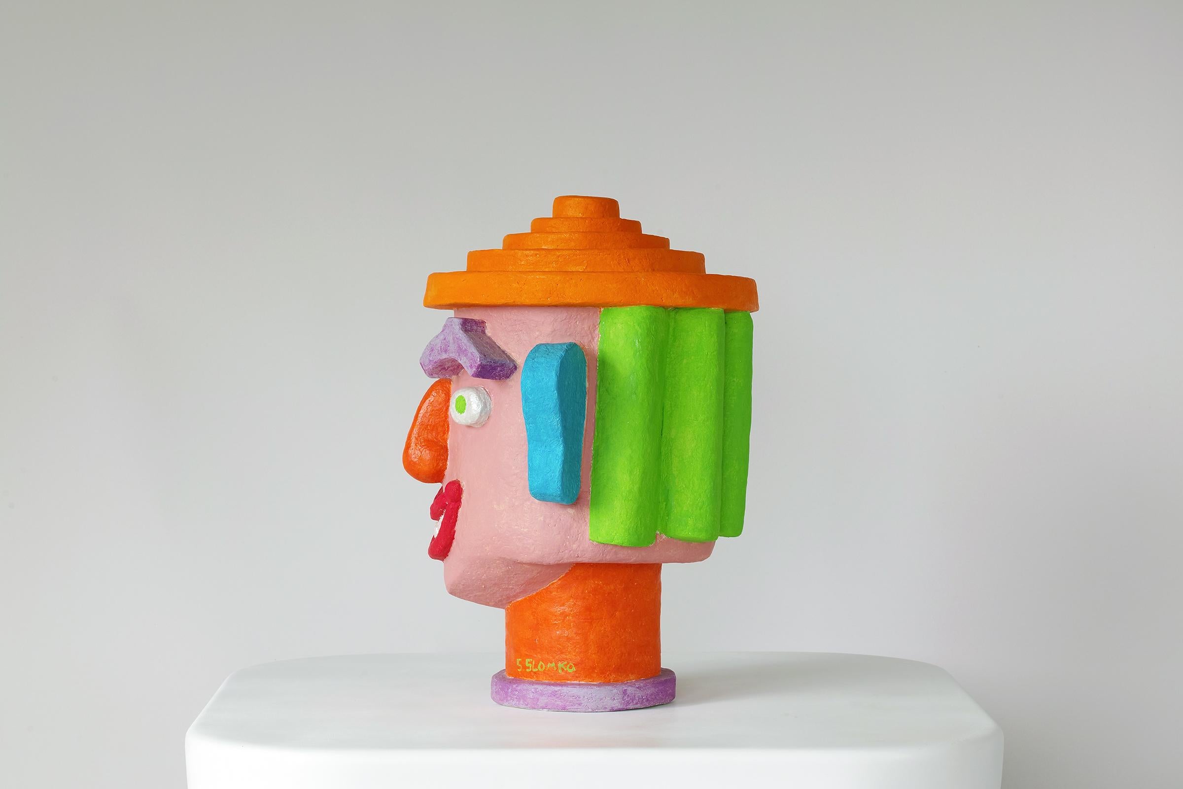 Outsider Art Fluorescent Papier-Mâché Bust Sculpture by Stephen Slomko In Excellent Condition For Sale In Brooklyn, NY