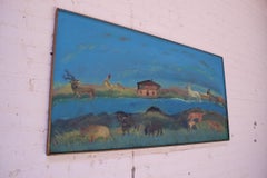 Outsider Art "Jungle Animal" Seascape Oil on Panel by Bruno Del Favero