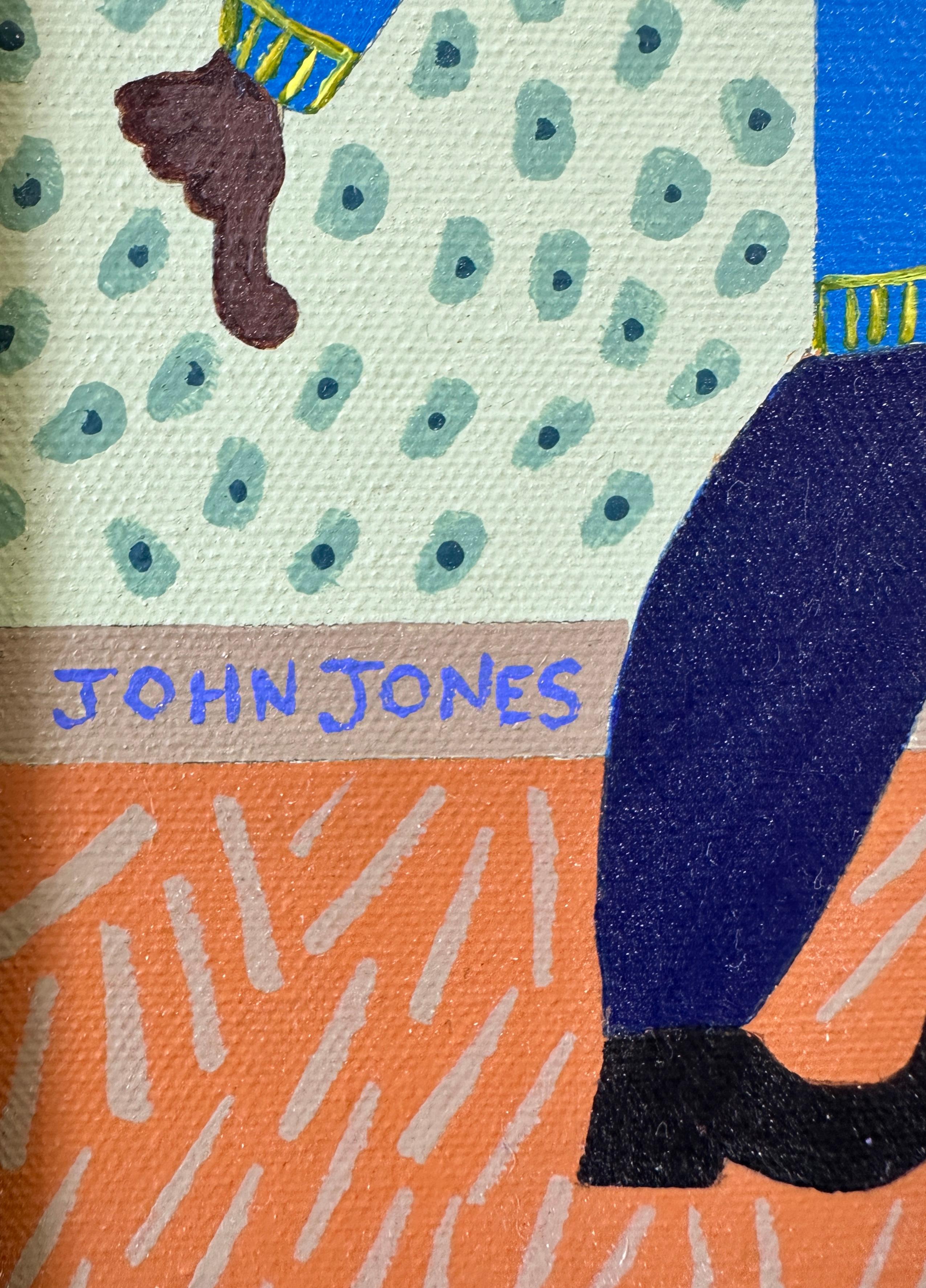 Outsider Art óleo sobre lienzo de John Jones titulado 