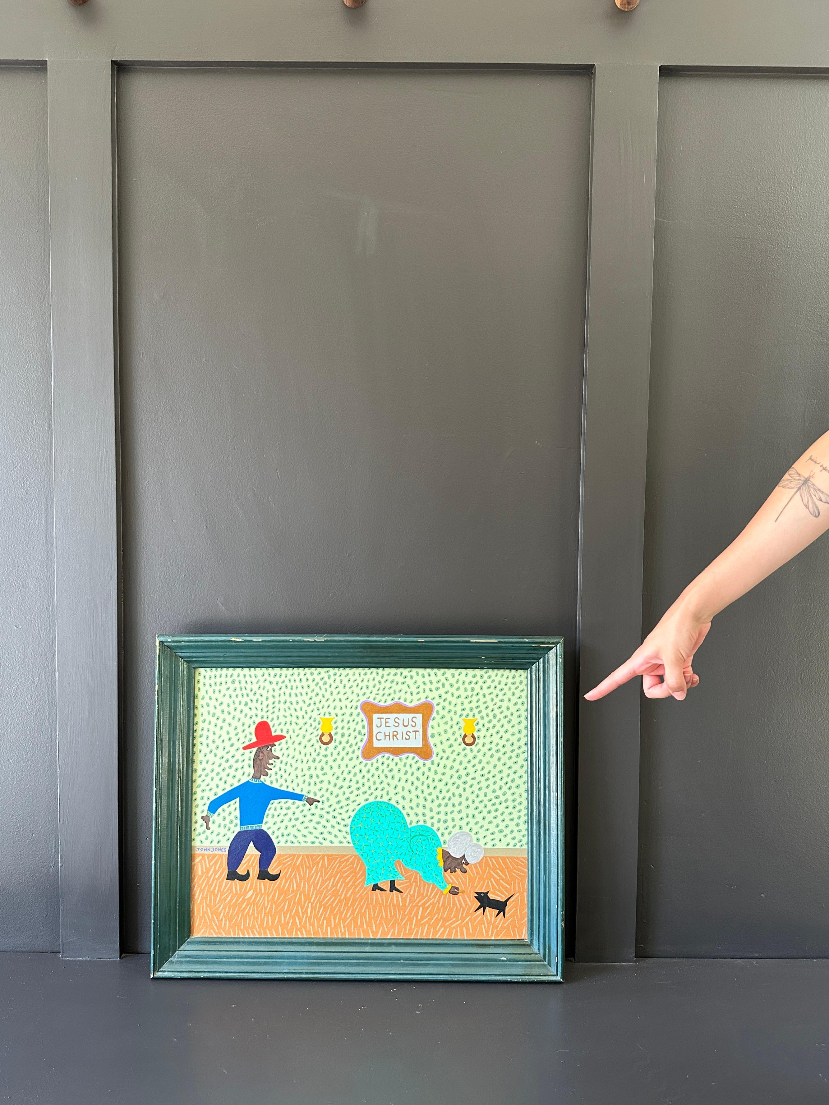 Outsider Art óleo sobre lienzo de John Jones titulado 