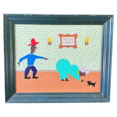 Outsider Art óleo sobre lienzo de John Jones titulado "El culo de la tía"