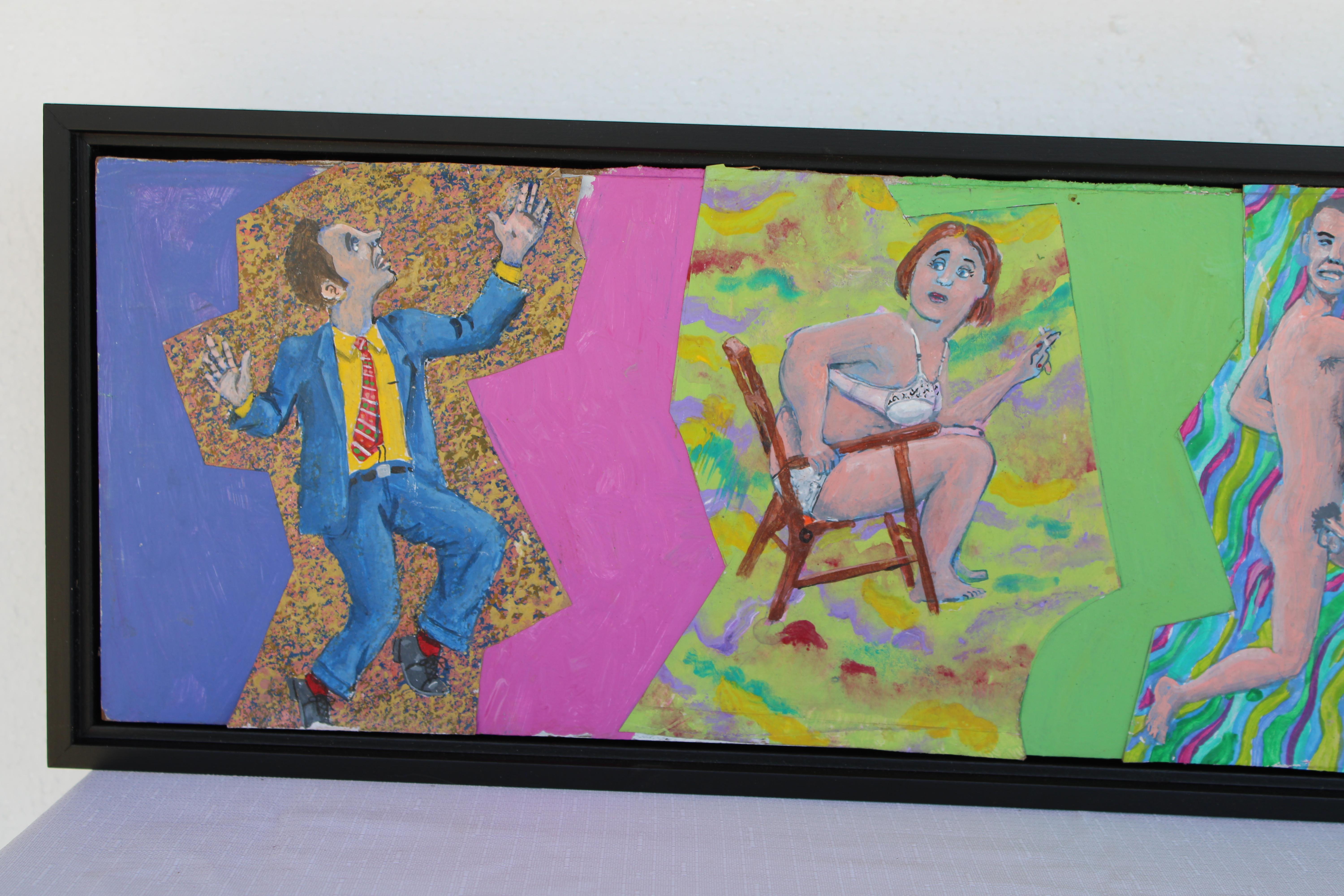 Peinture d'art brut utilisant des découpes de papier sur un panneau de masonite, intitulée Those Special Moments, 9-29-10 RRD. L'assemblage mesure 37,25