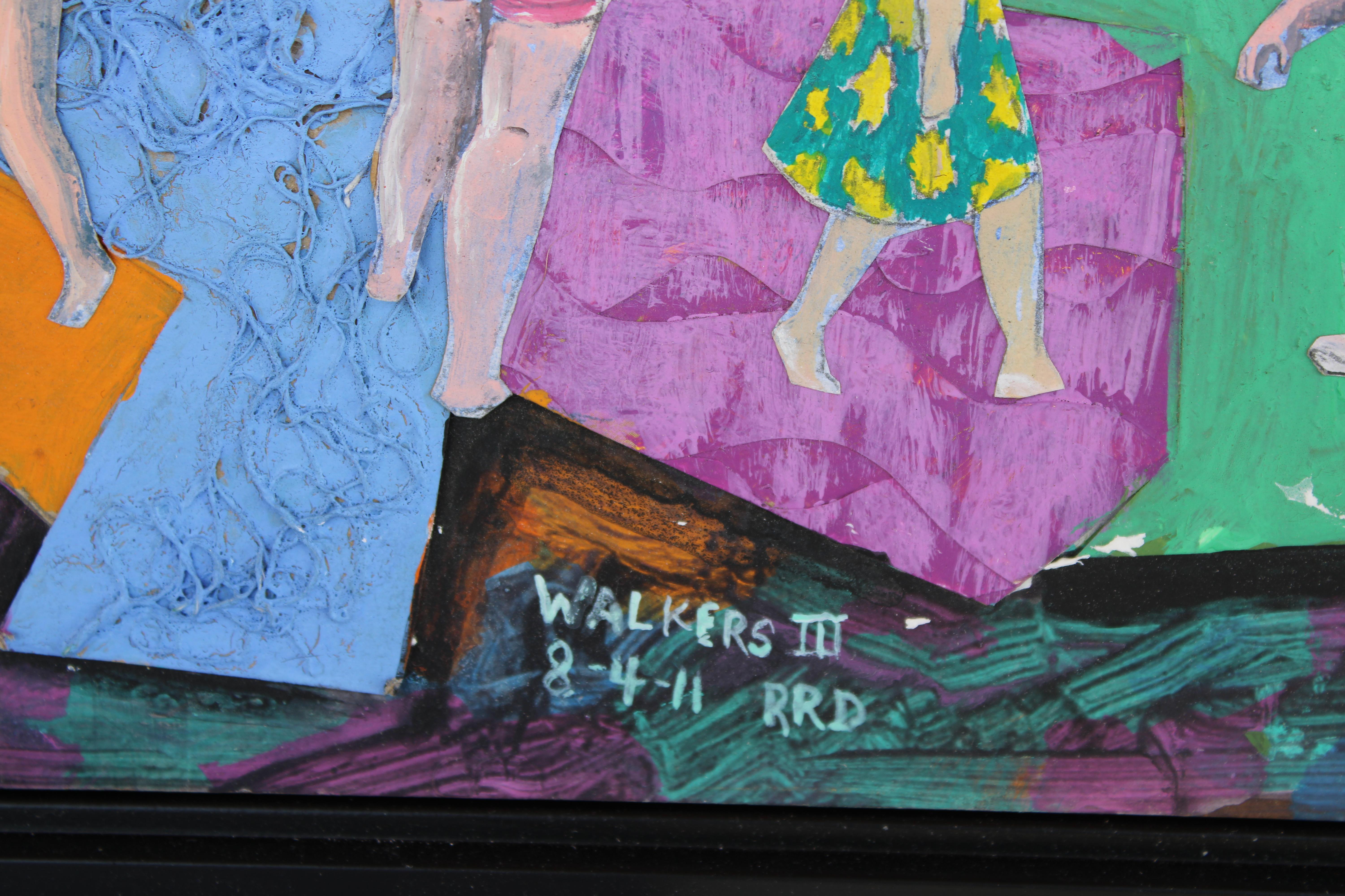 Pintura de Arte Outsider titulada Caminantes III, 8-4-11 RRD Madera en venta
