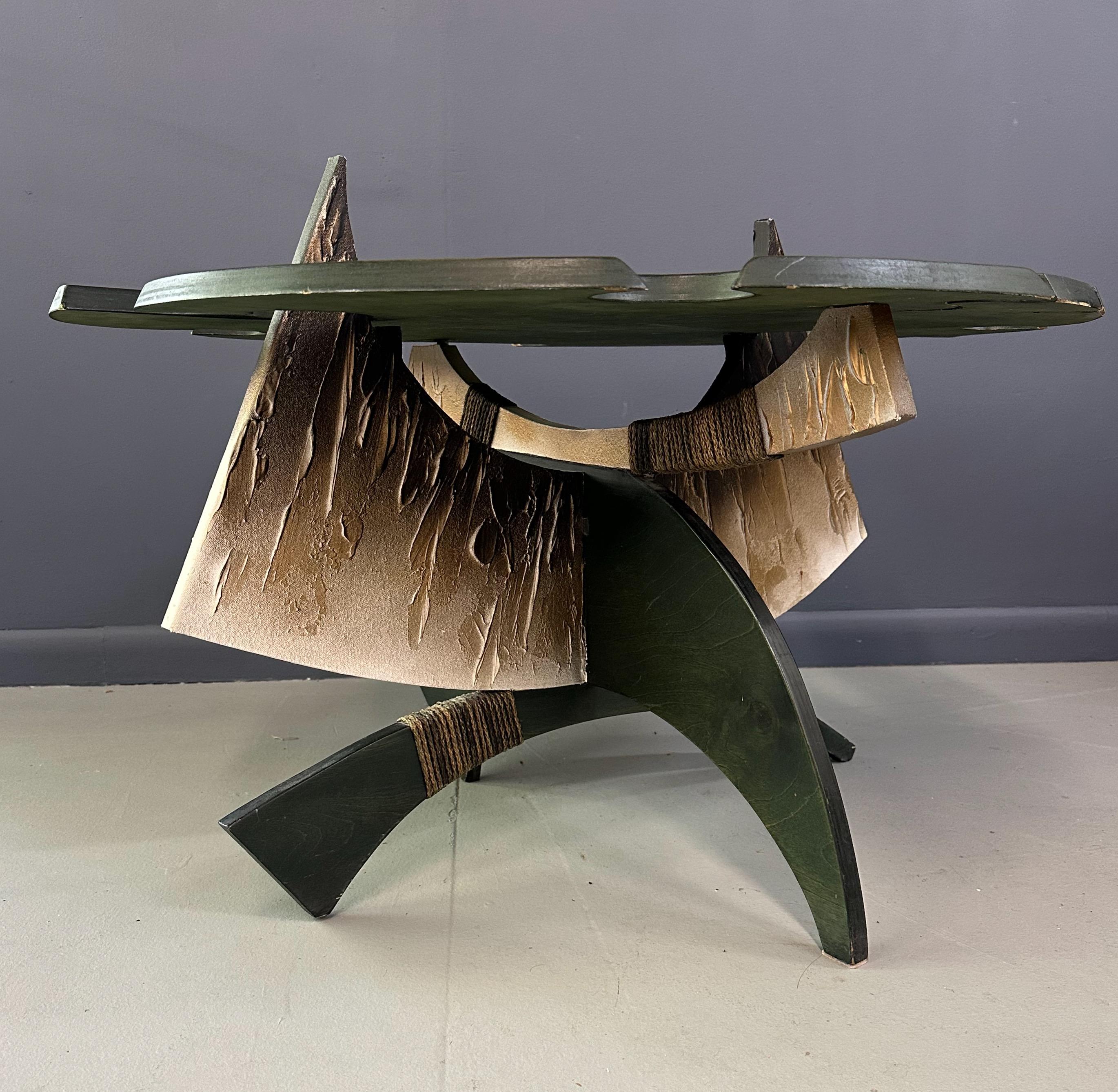 Outsider Artist Handmade Brutalist Coffee Table with an Asian Flair For Sale 3