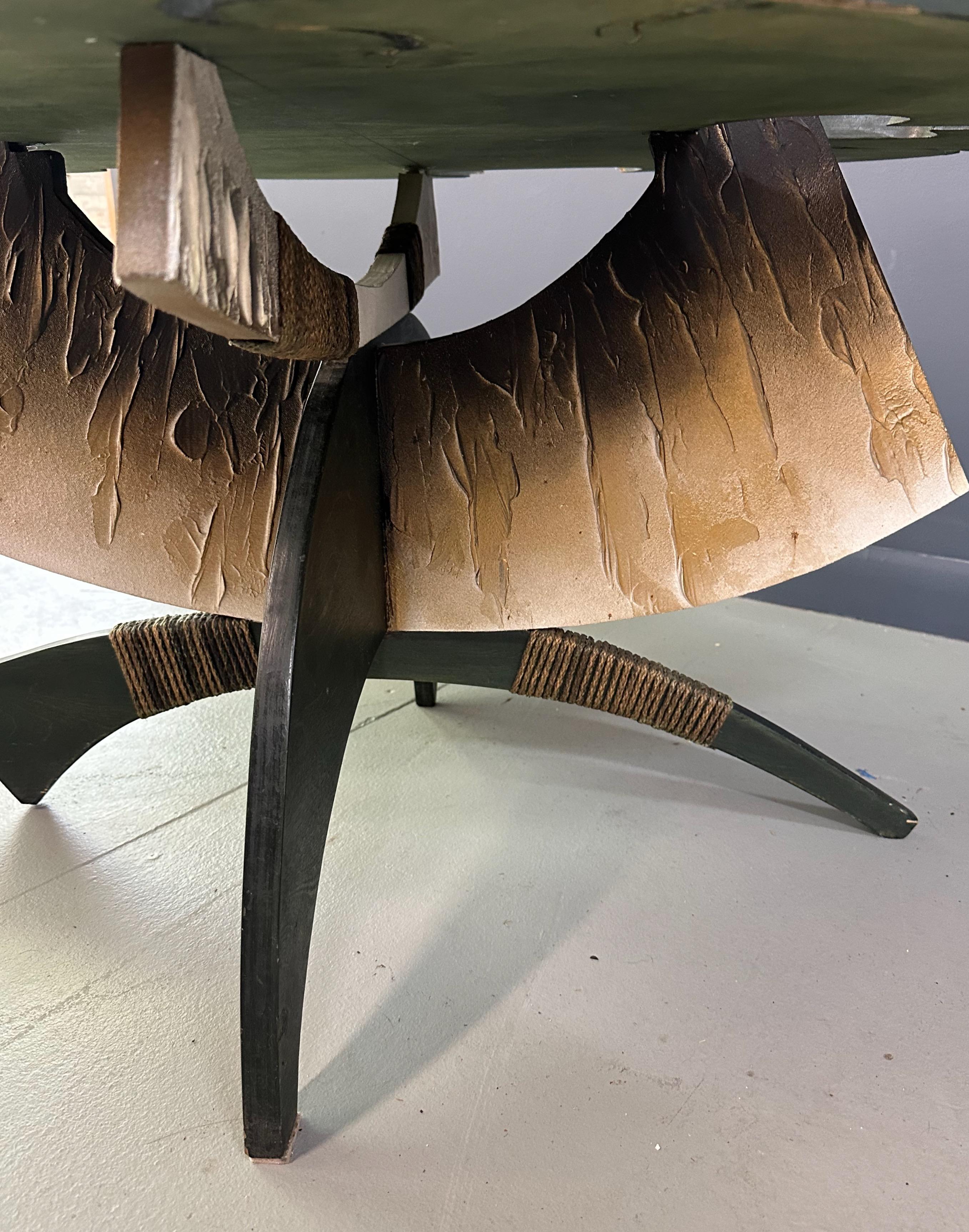 Outsider Artist Handmade Brutalist Coffee Table with an Asian Flair For Sale 4