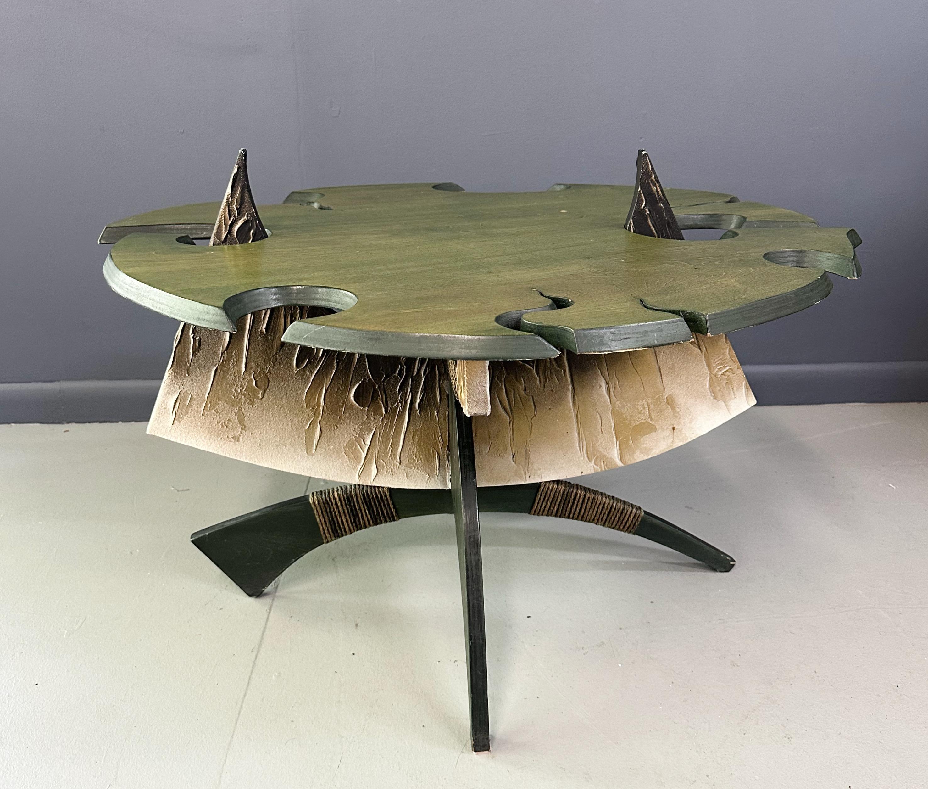 North American Outsider Artist Handmade Brutalist Coffee Table with an Asian Flair For Sale