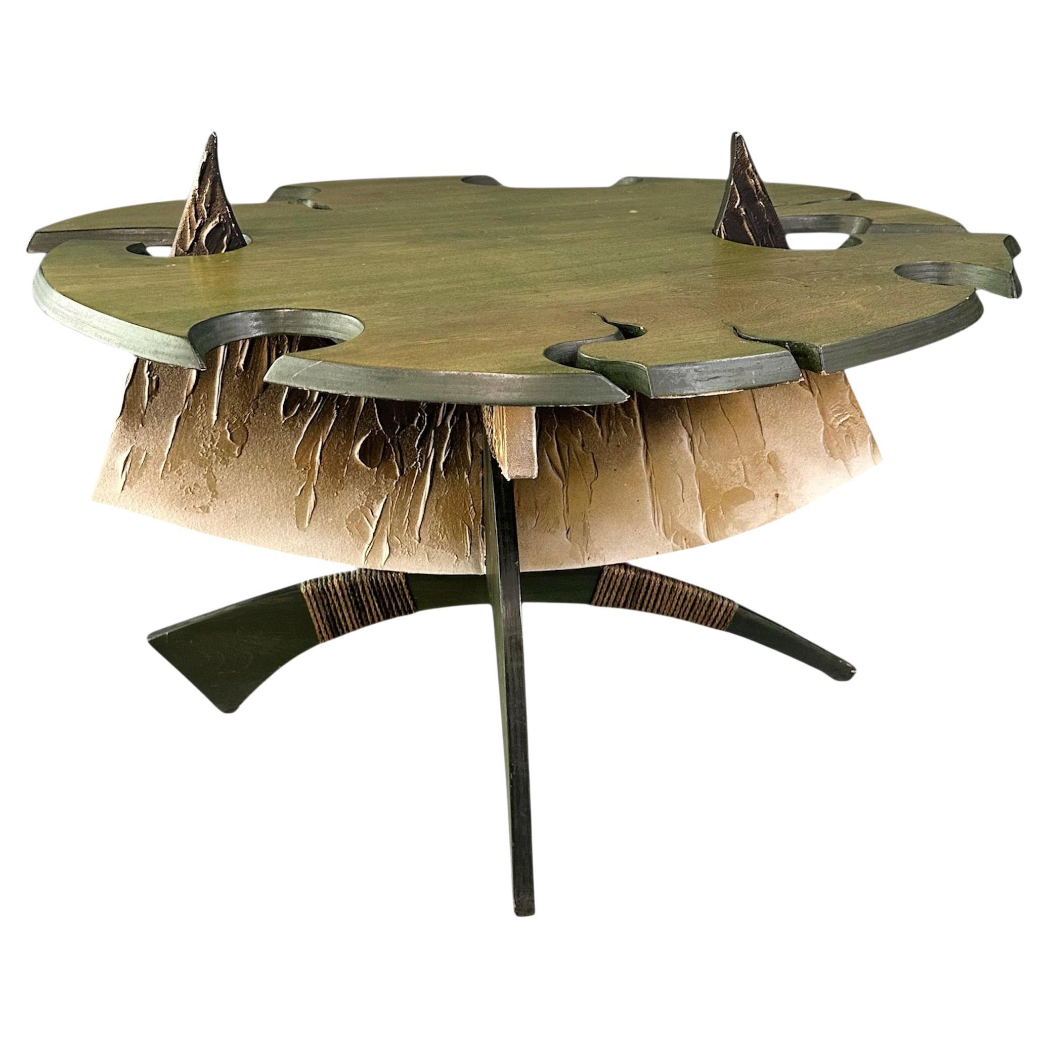 Outsider Artist Handmade Brutalist Coffee Table with an Asian Flair For Sale