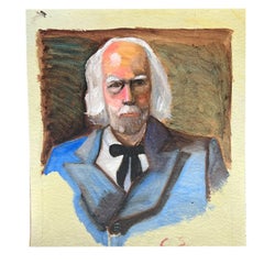 Outsider Artist Portrait Painting of a Man in Blue - Clair Seglem Signed