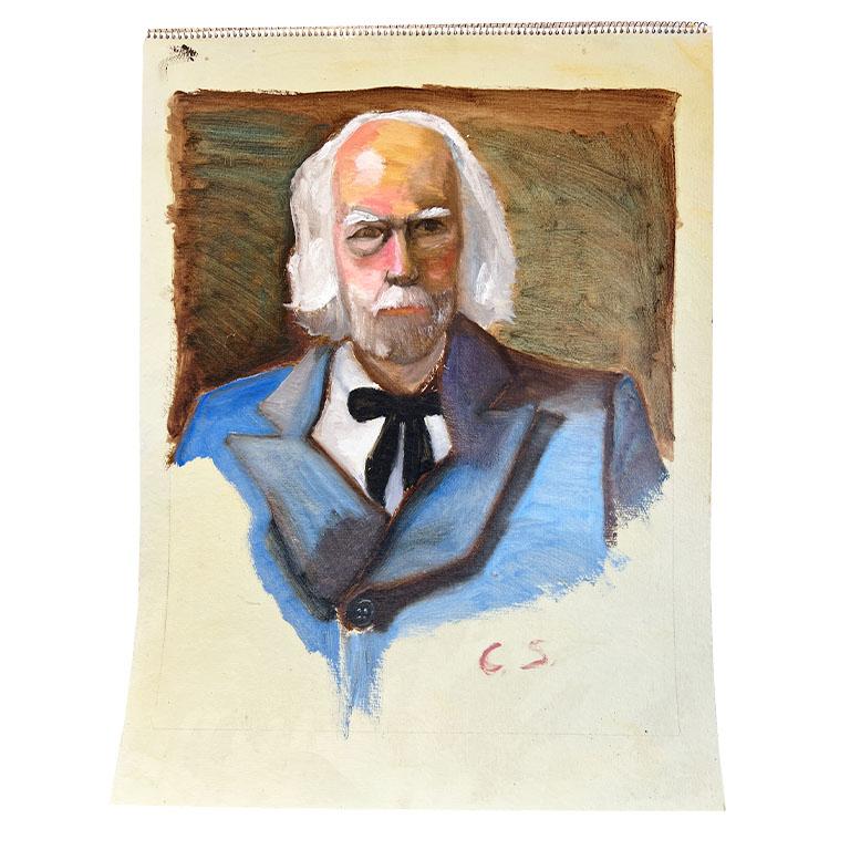 Post-Modern Outsider Artist Portrait Painting of a Man in Blue - Clair Seglem Signed For Sale