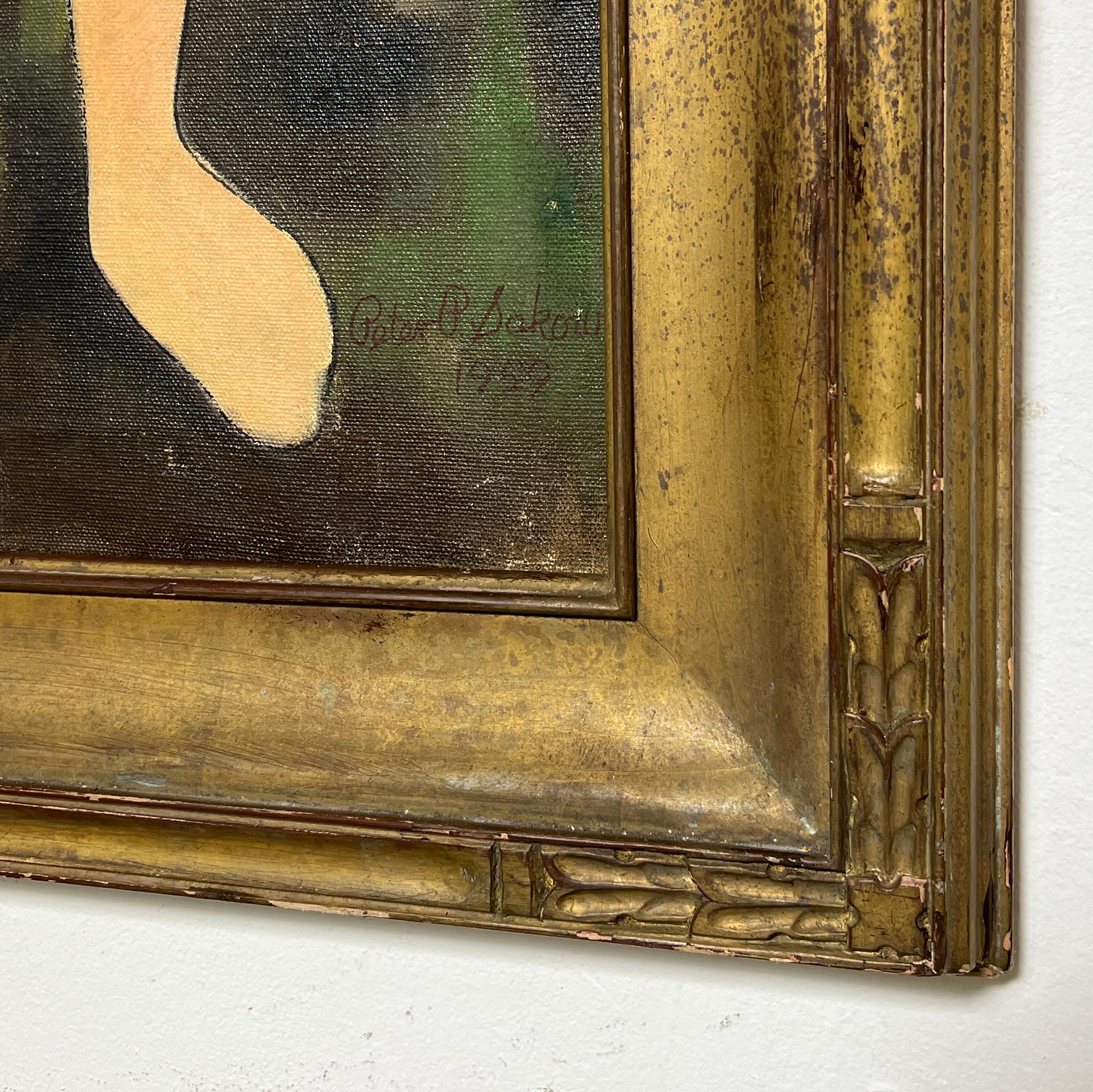 Modernistisches Gemälde der Volkskunst der Art brut, datiert 1959 von Peter Paul Sakowski (Farbe) im Angebot