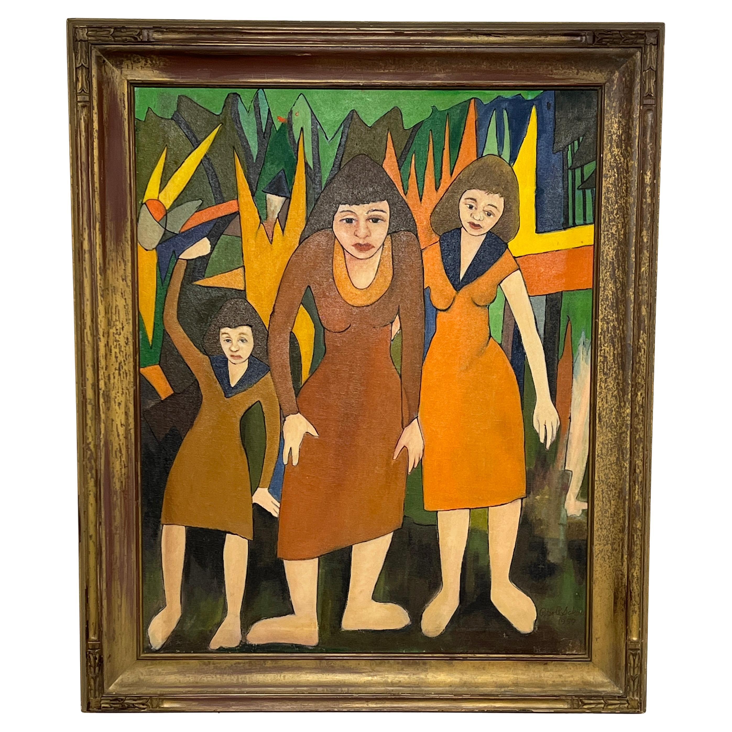 Modernistisches Gemälde der Volkskunst der Art brut, datiert 1959 von Peter Paul Sakowski