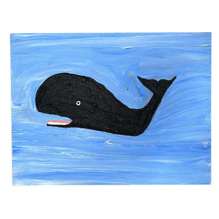 Folk Art Outsider Painting in Acrylic of a Humpback Whale on Blue For Sale