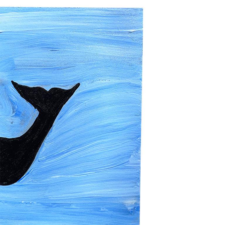 20th Century Outsider Painting in Acrylic of a Humpback Whale on Blue For Sale
