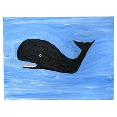 Outsider Painting in Acrylic of a Humpback Whale on Blue