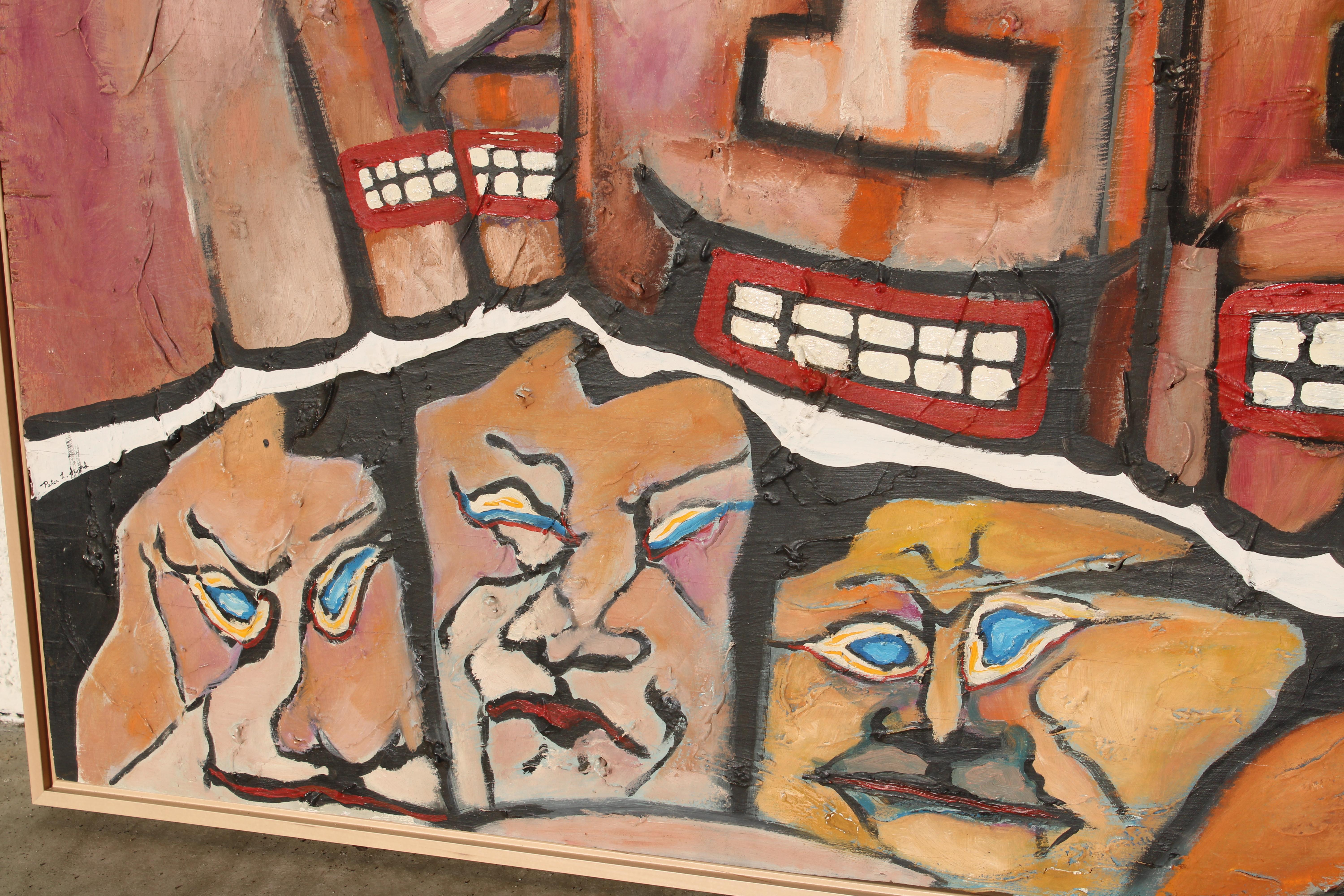 Art brutes Gemälde mit abstrakten Gesichtern von Peter L. Sword (amerikanisch) im Angebot