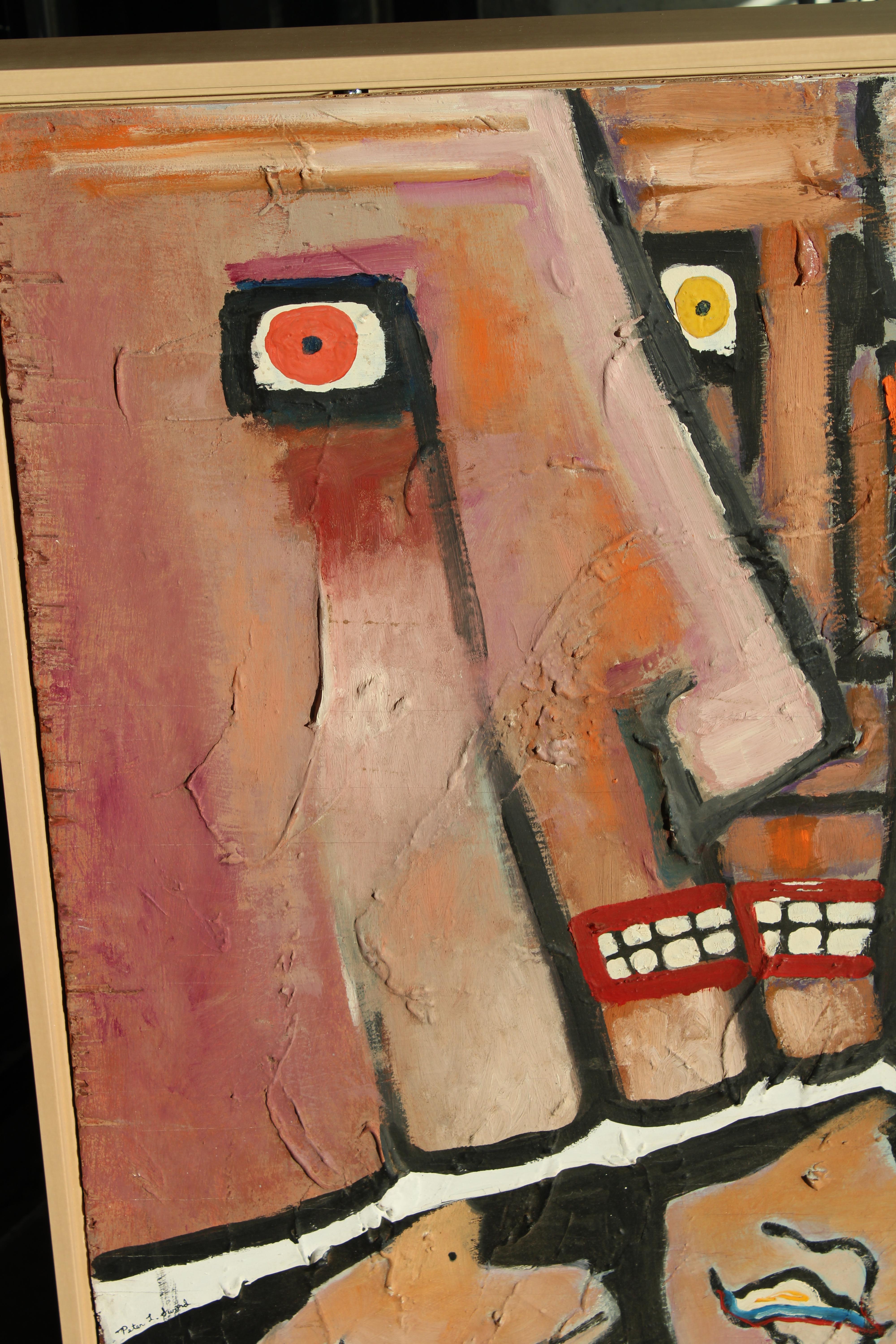 Outsider Painting of Abstract Faces by Peter L. Sword In Good Condition For Sale In Palm Springs, CA