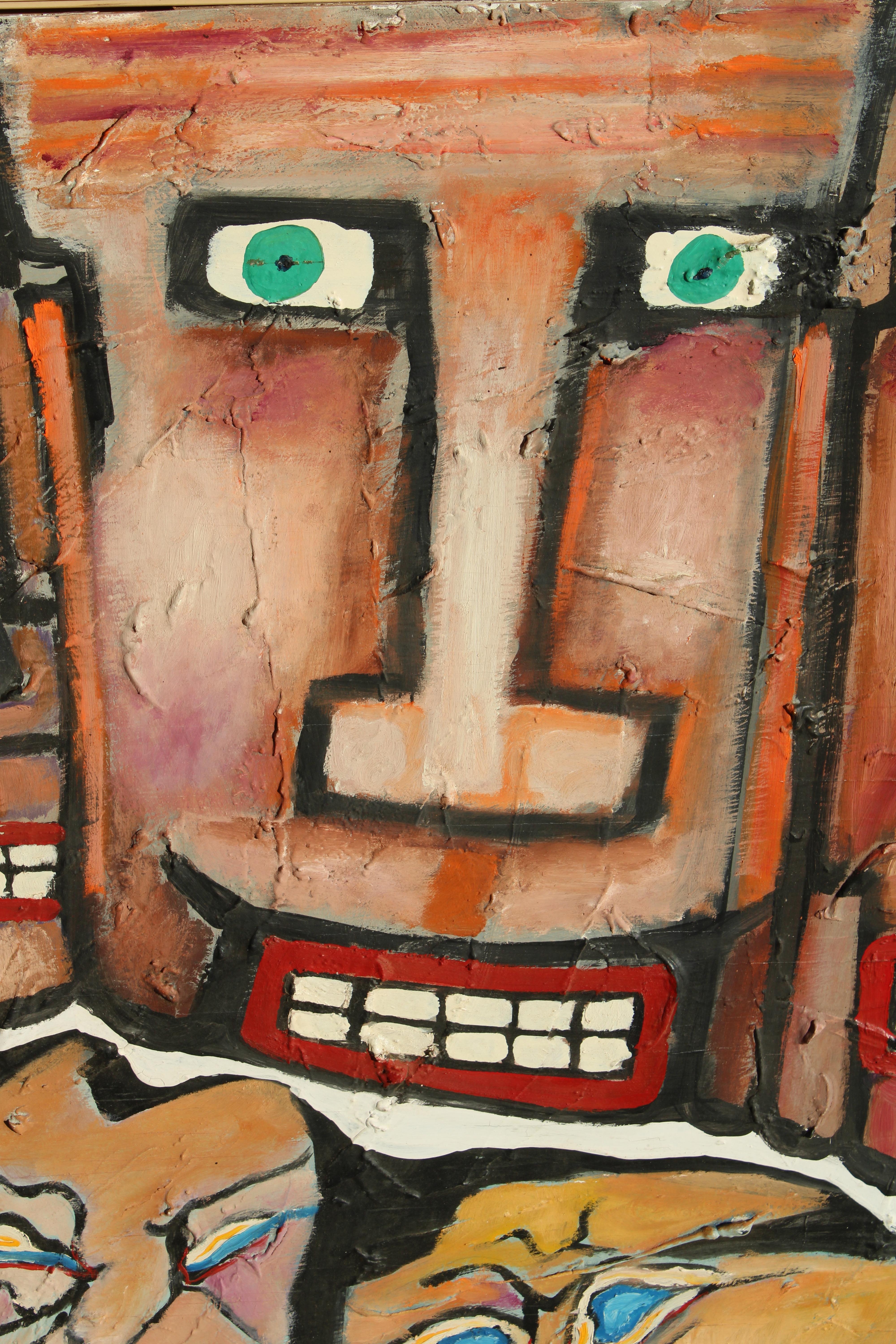 Art brutes Gemälde mit abstrakten Gesichtern von Peter L. Sword (Ende des 20. Jahrhunderts) im Angebot