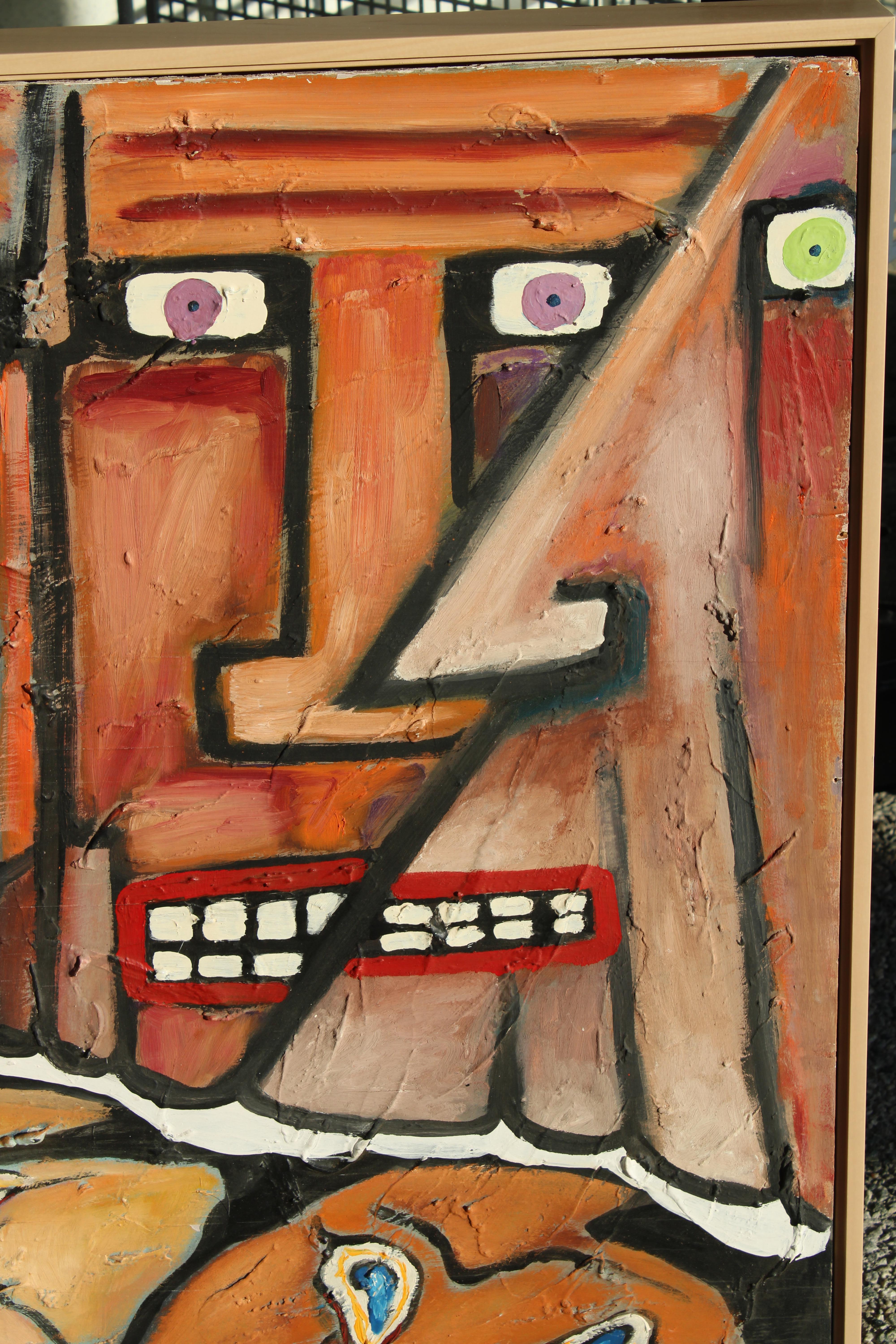 Acrylic Outsider Painting of Abstract Faces by Peter L. Sword For Sale