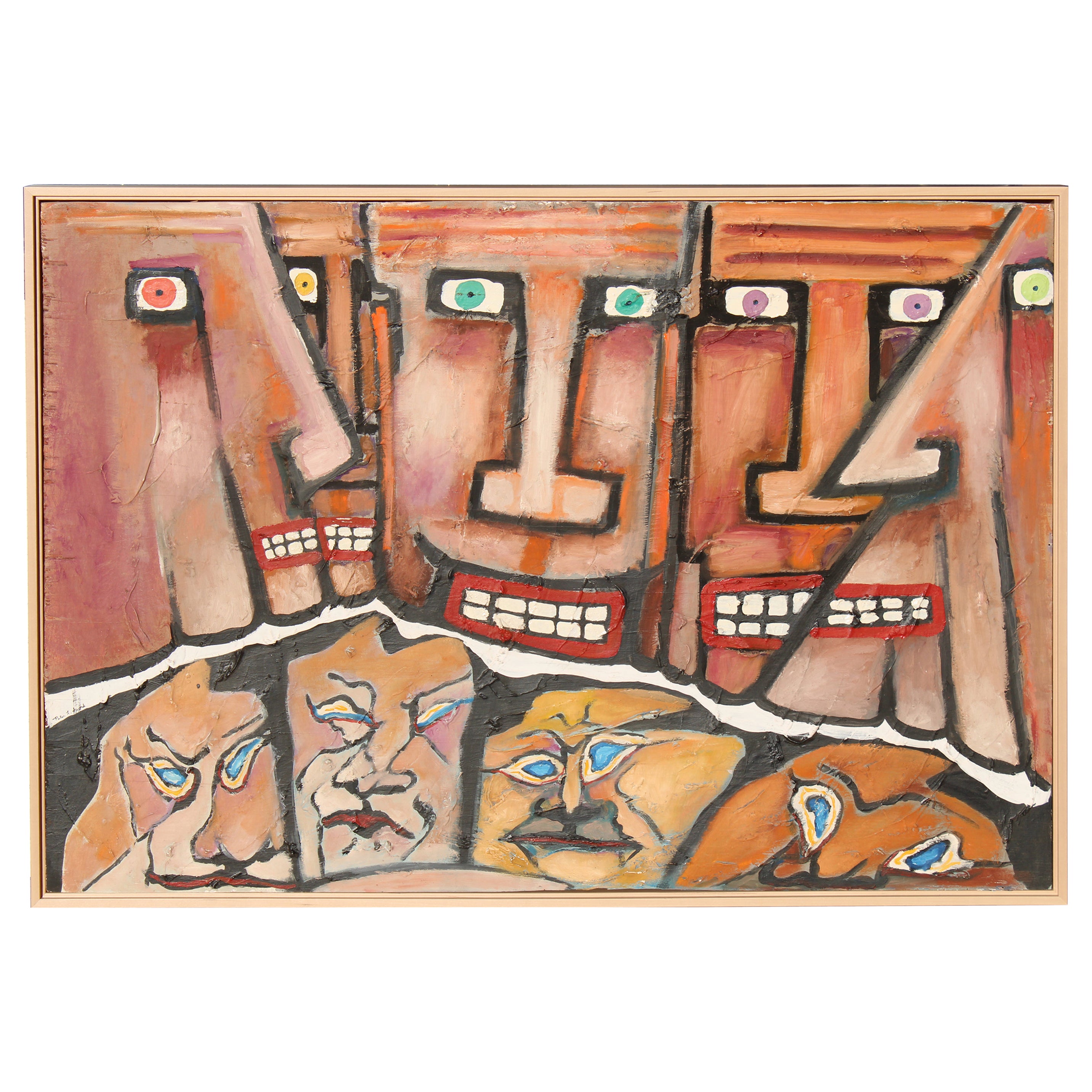 Art brutes Gemälde mit abstrakten Gesichtern von Peter L. Sword
