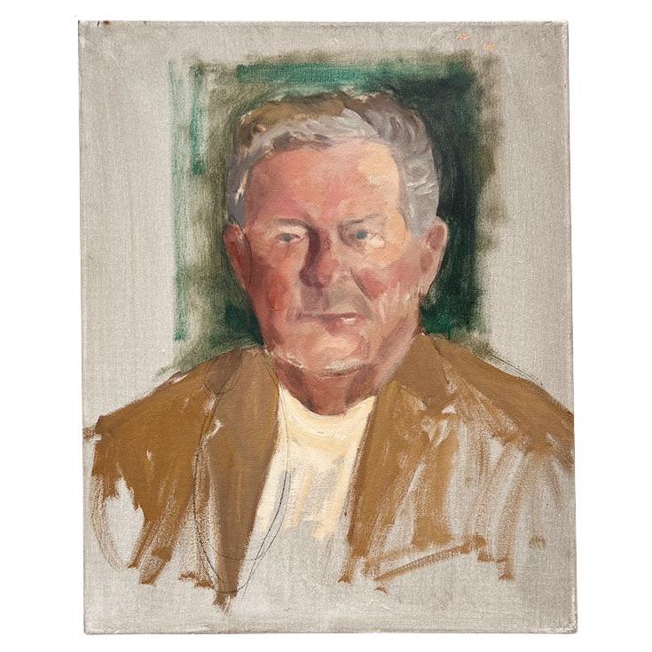 Outsider Portrait Painting of a Man in Green on Canvas 16" x 20"