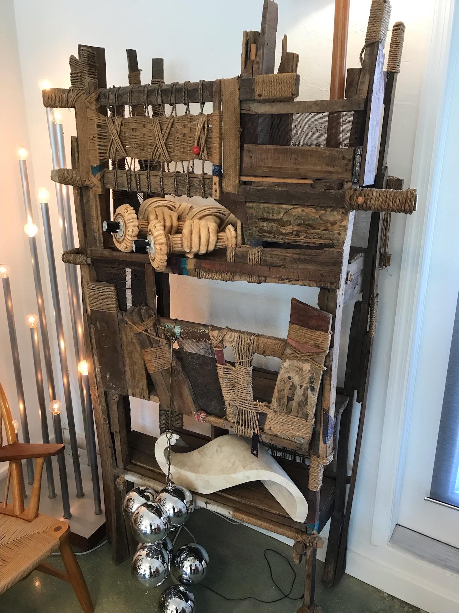 Wood Outsider Screen Room Divider or Book Shelf Studio Modern, Asia, 1990s For Sale