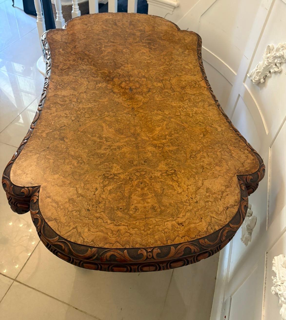 Outstanding Quality Antique Victorian Carved Burr Walnut Centre Table In Good Condition For Sale In Suffolk, GB