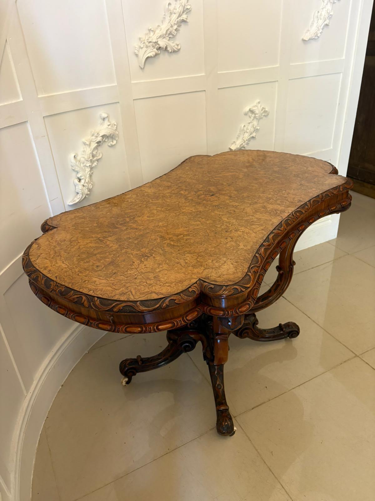 Outstanding Quality Antique Victorian Carved Burr Walnut Centre Table For Sale 2