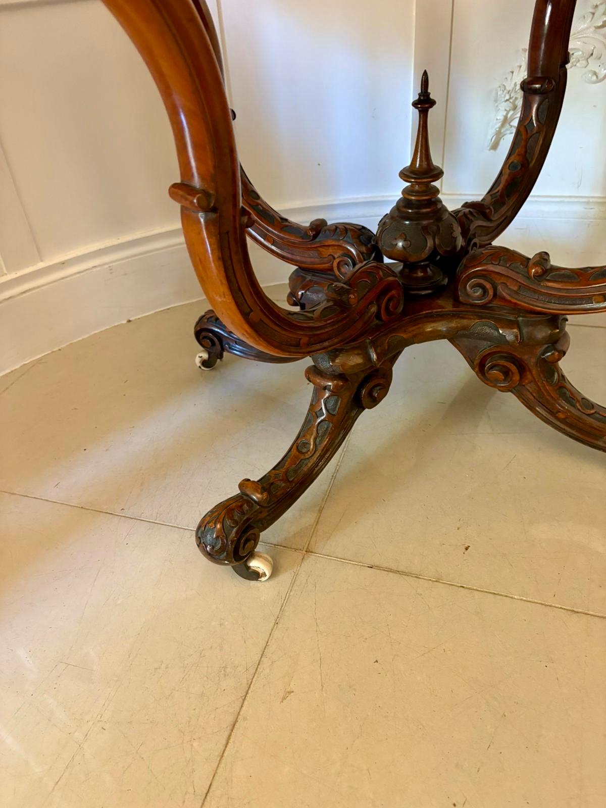 Outstanding Quality Antique Victorian Carved Burr Walnut Centre Table For Sale 4