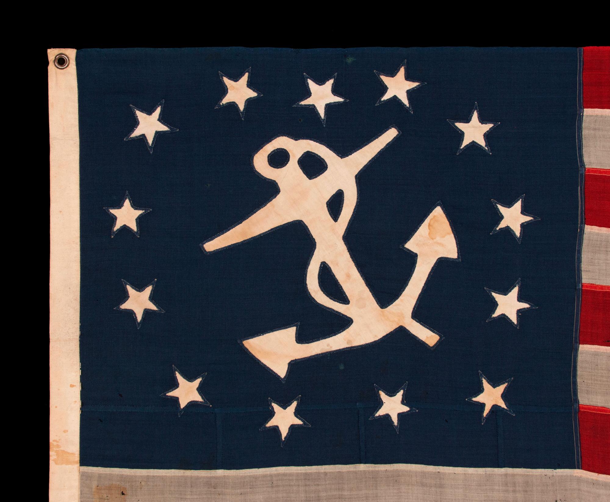 Außergewöhnliche handgenähte amerikanische private Yacht Flagge mit 13 Sternen, ca. 1865-1885 im Zustand „Gut“ im Angebot in York County, PA