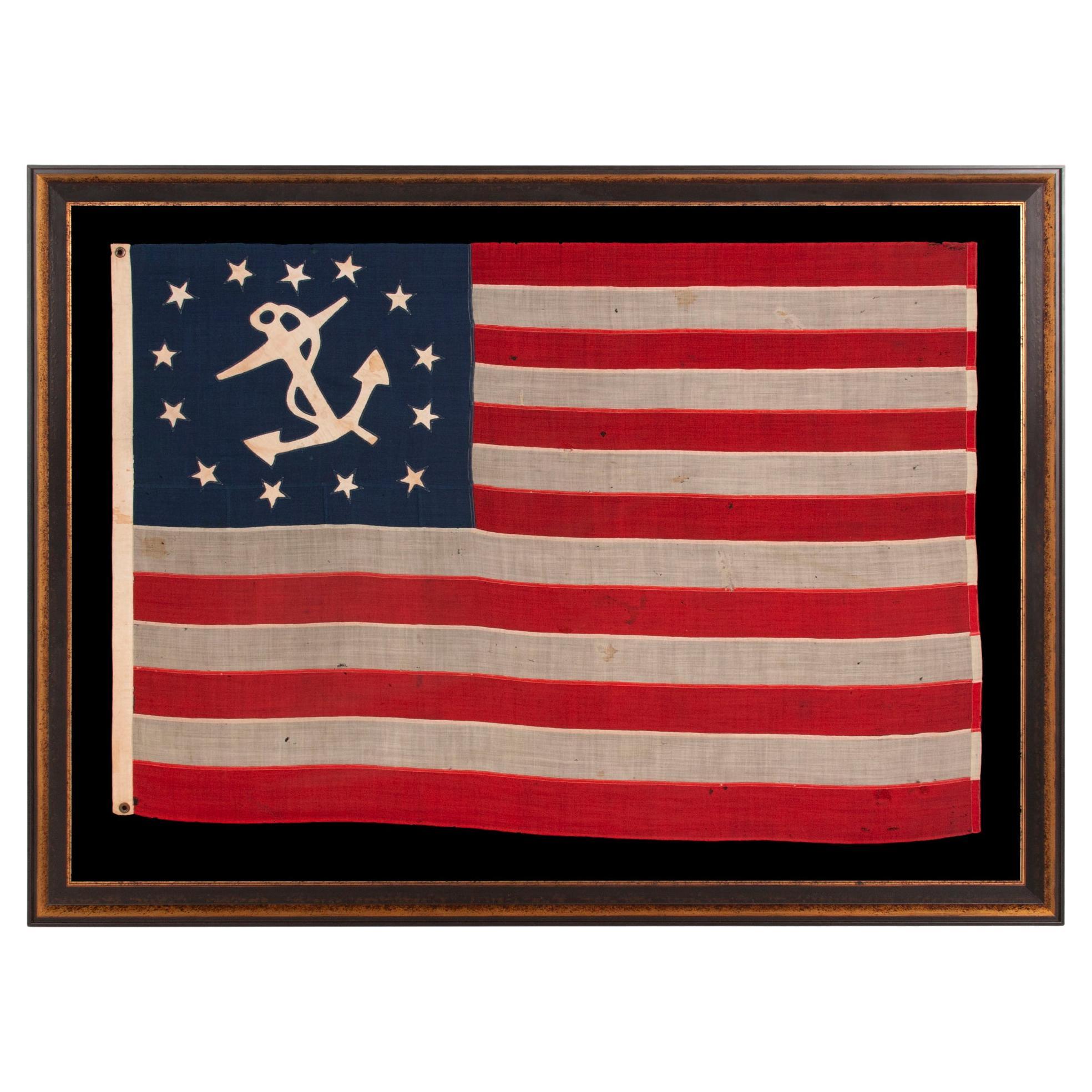 Outstanding 13 Star Hand-sewn American Private Yacht Flag, ca 1865-1885 For Sale