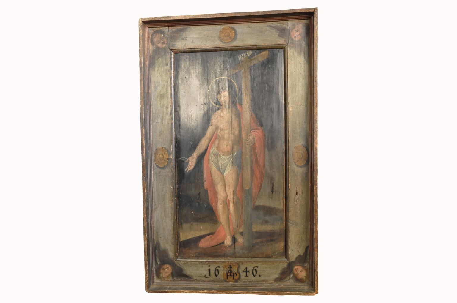 Wood Outstanding 17th Century Italian Painting of Jesus Christ