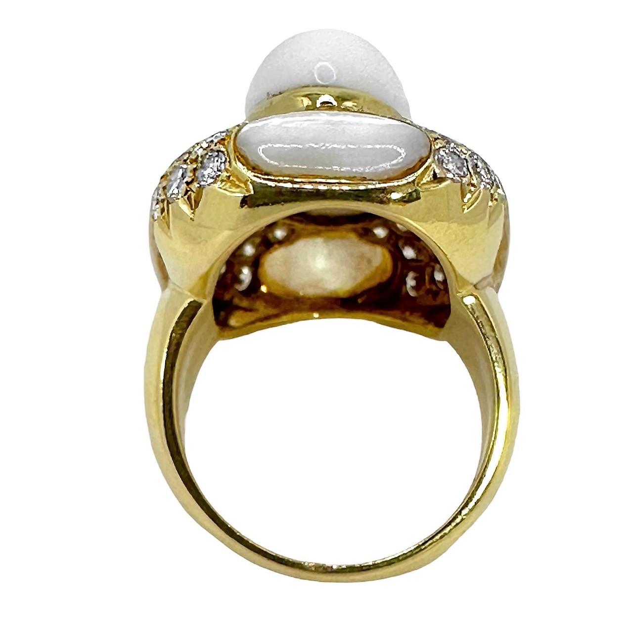Modern Outstanding 18k Yellow Gold, White Onyx, M.O.P. & Diamond Ring by Albert Lipten For Sale