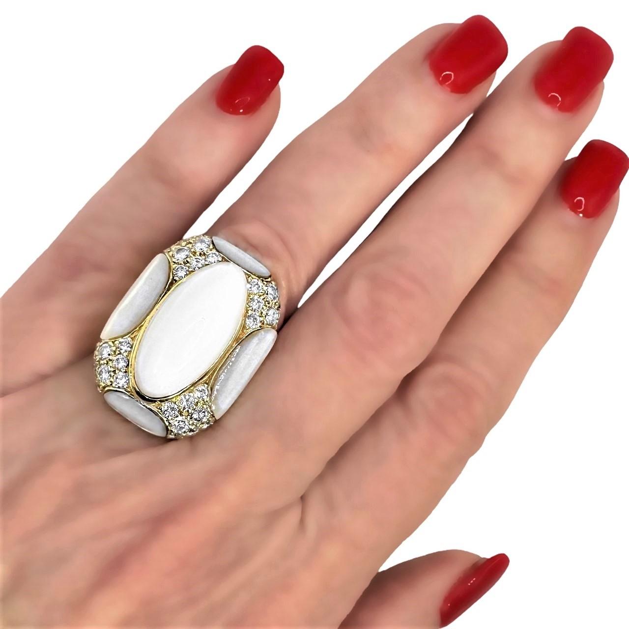 Outstanding 18k Yellow Gold, White Onyx, M.O.P. & Diamond Ring by Albert Lipten For Sale 1