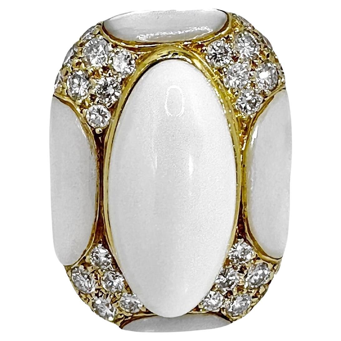 Outstanding 18k Yellow Gold, White Onyx, M.O.P. & Diamond Ring by Albert Lipten For Sale