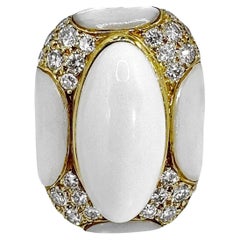 Outstanding 18k Yellow Gold, White Onyx, M.O.P. & Diamond Ring by Albert Lipten