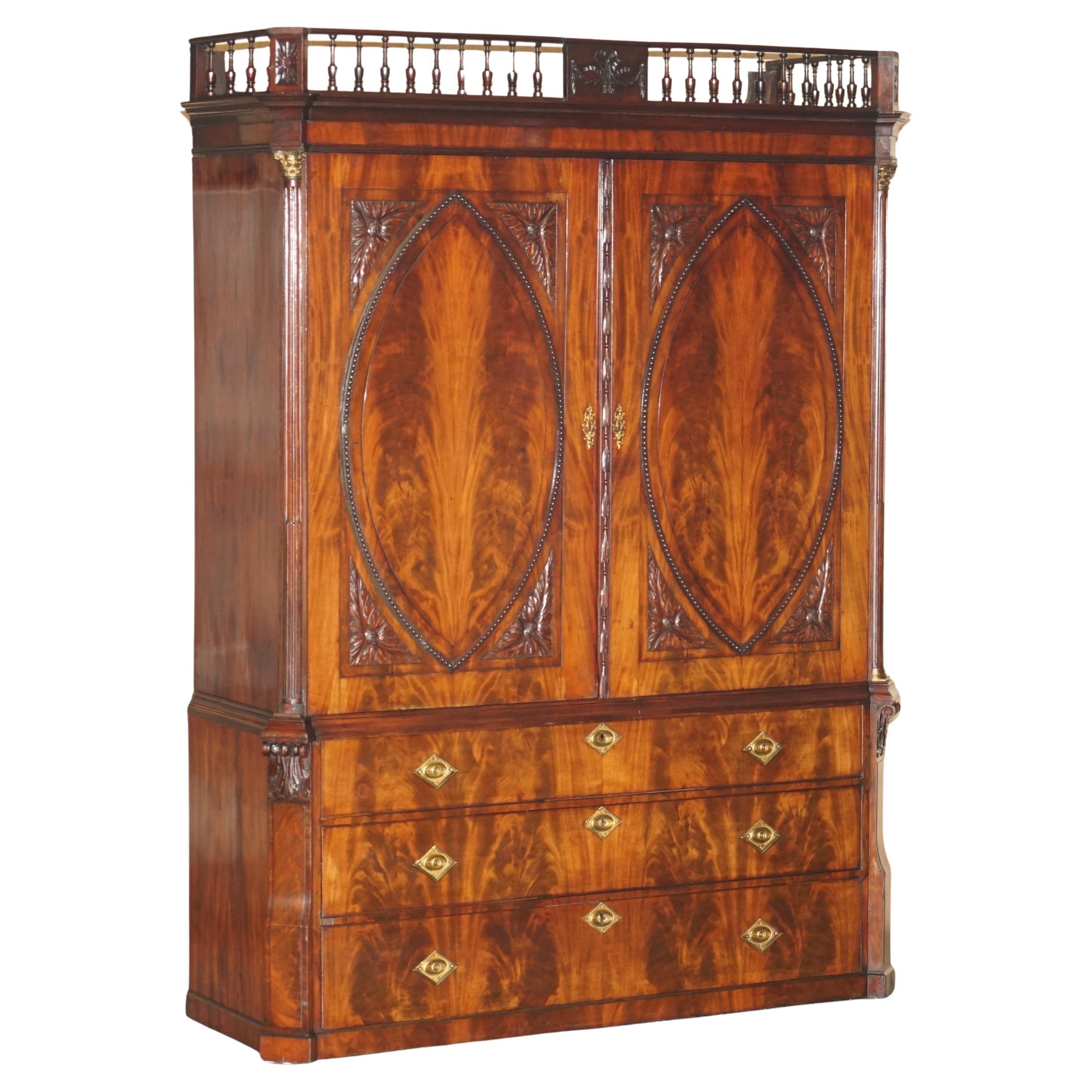 OUTSTANDING 18TH CENTURY ANTIQUE 1760 THOMAS CHIPPENDALE WARDROBE LiNEN PRESS For Sale