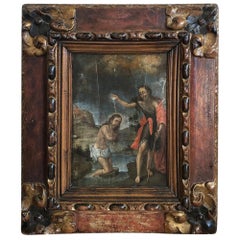 Outstanding 18th Century Oil Painting of Christ and John The Baptist