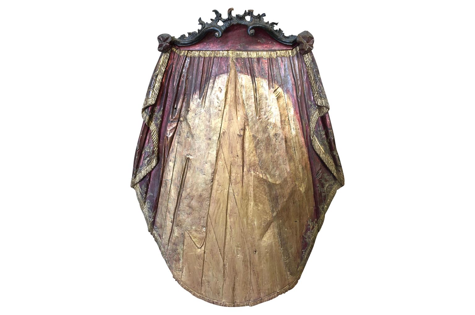 An exceptional and outstanding 18th century Venetian Baldaquin - a canopy over an altar, shrine, or throne in a church or carried in religious processions over an object of veneration - beautifully crafted from wonderfully carved gilded and
