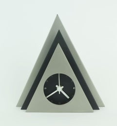 outstanding 1980s TABLE CLOCK black and silver gray metal postmodern style