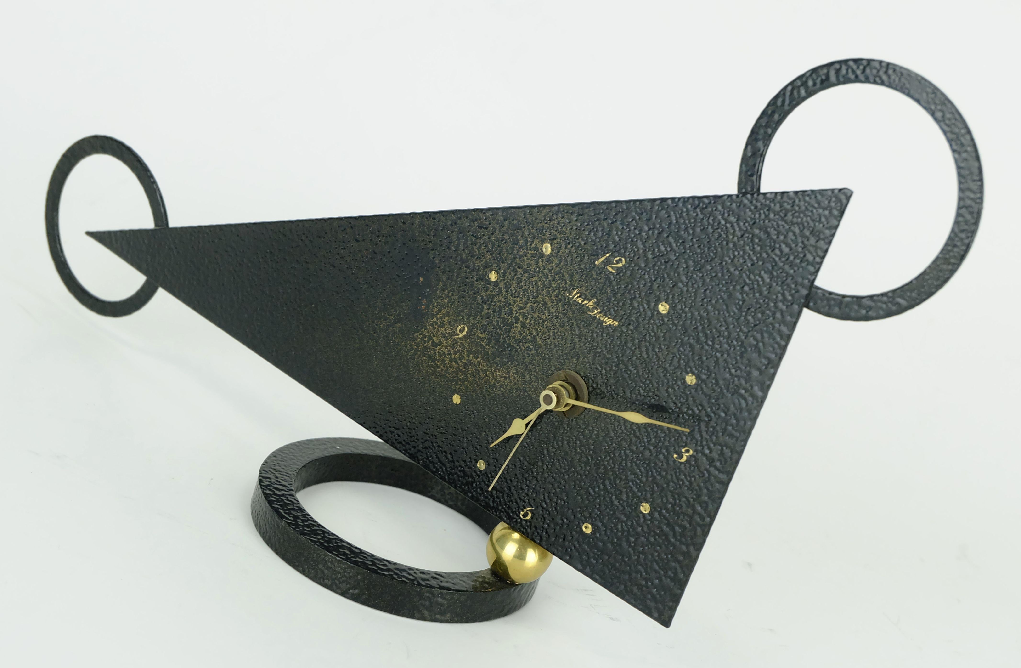 outstanding 1980s TABLE CLOCK junghans works metal brass postmodern For Sale 3