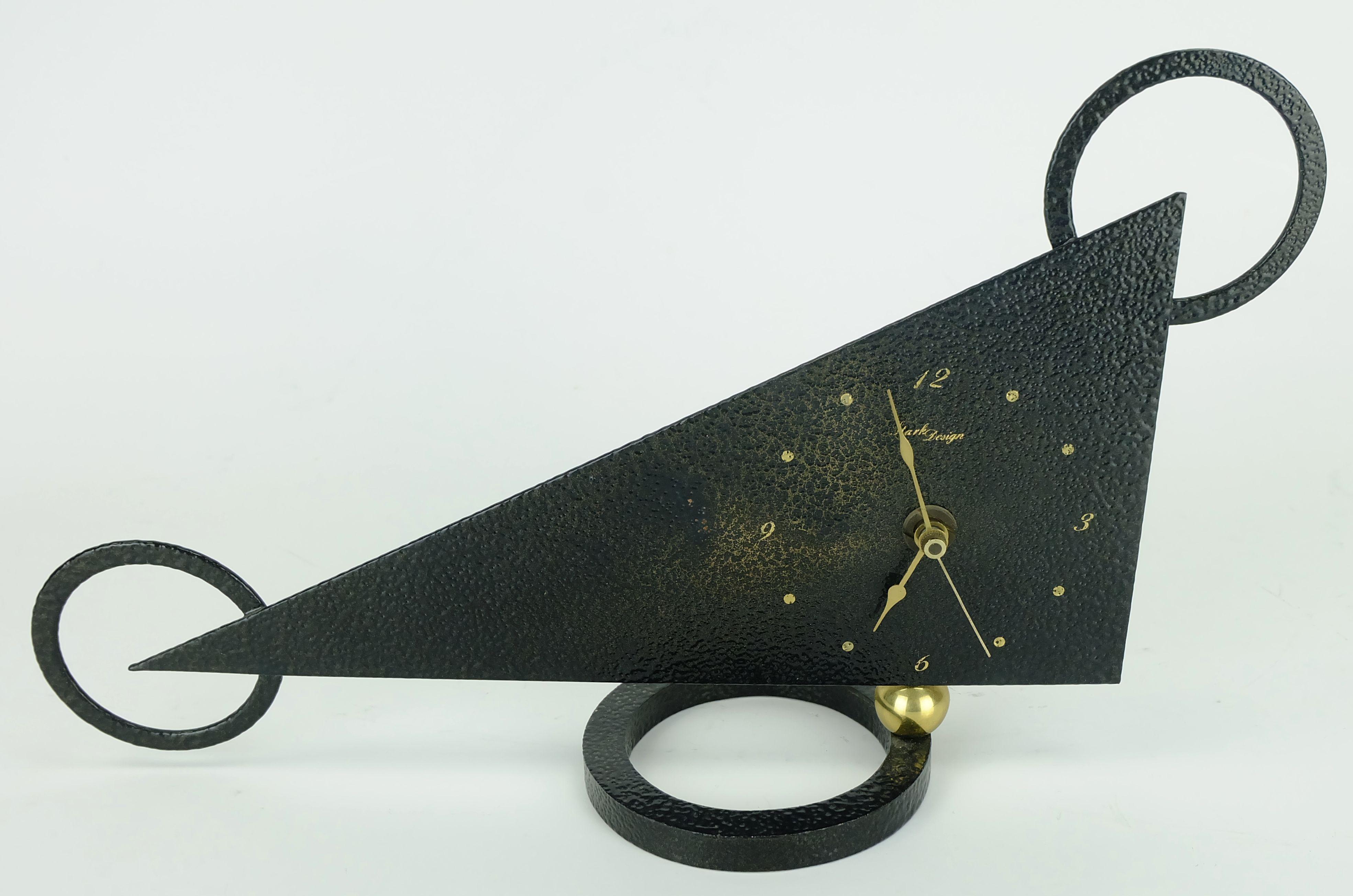 Post-Modern outstanding 1980s TABLE CLOCK junghans works metal brass postmodern For Sale