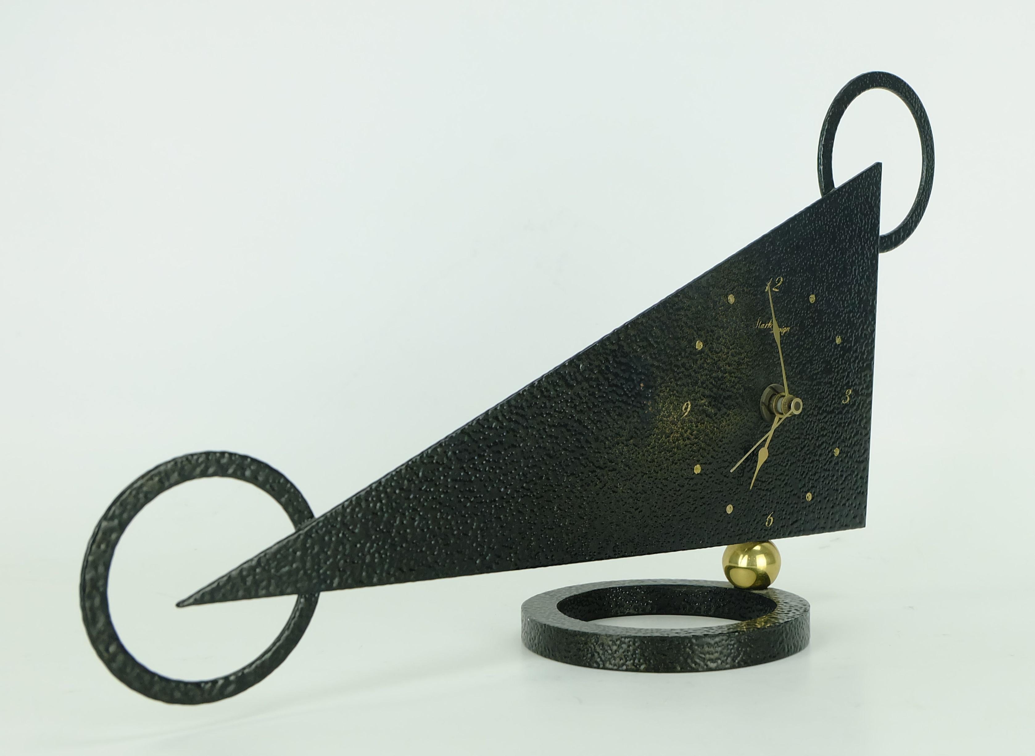 German outstanding 1980s TABLE CLOCK junghans works metal brass postmodern For Sale