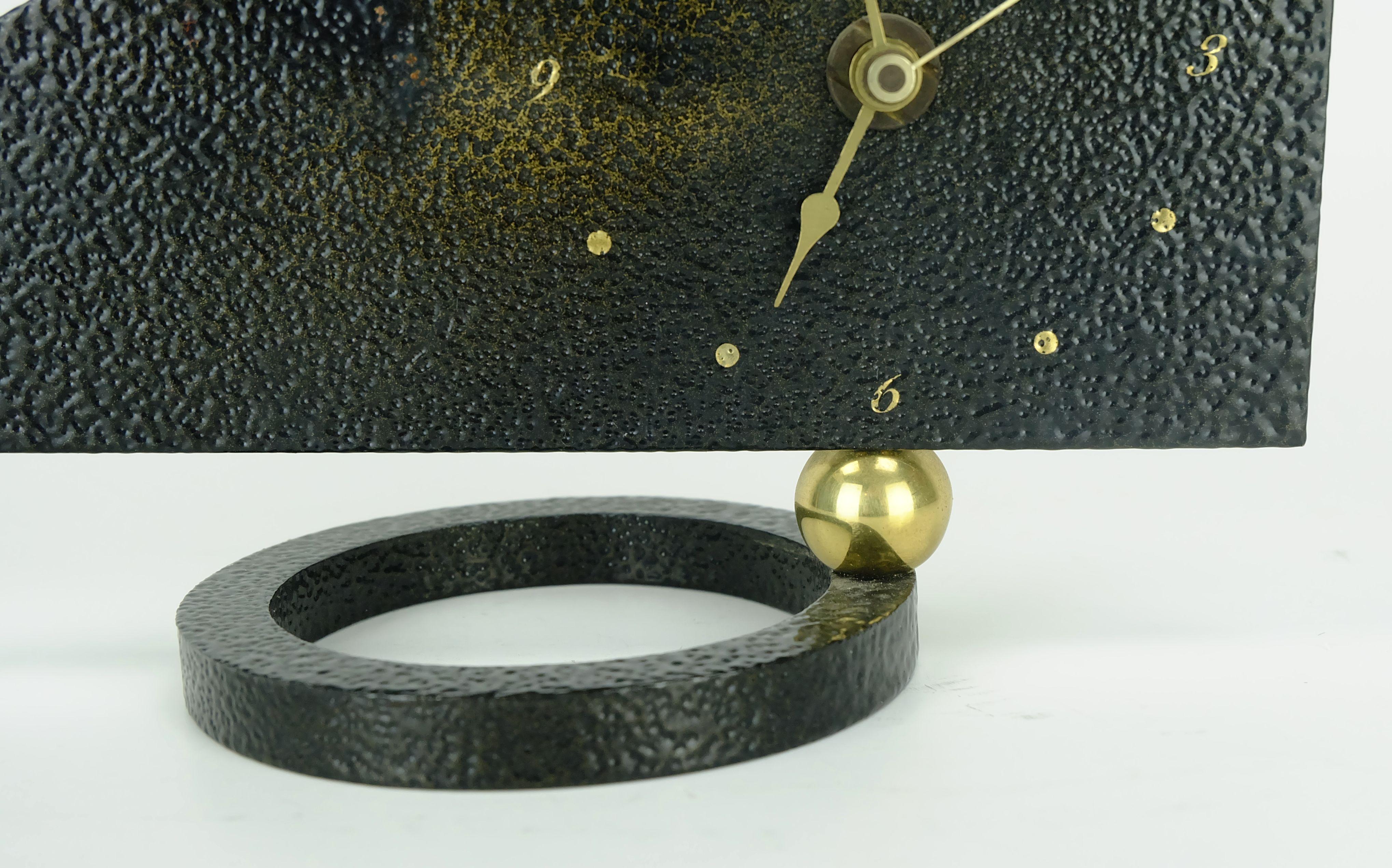 Late 20th Century outstanding 1980s TABLE CLOCK junghans works metal brass postmodern For Sale