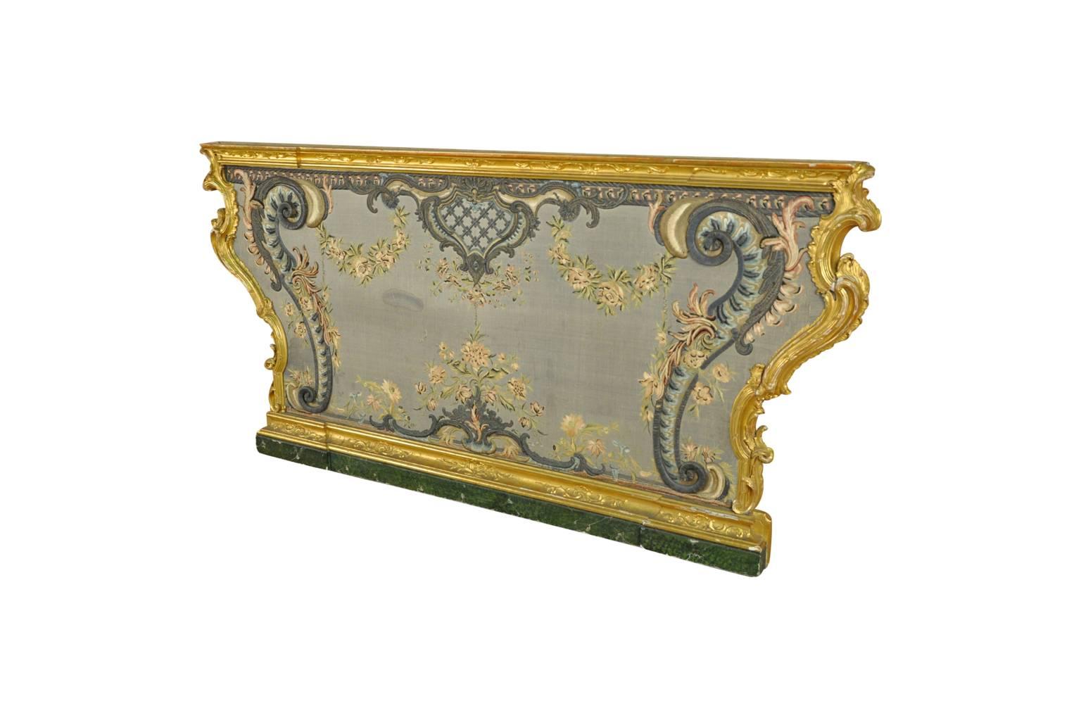 An outstanding mid-19th century Boisserie panel from the Veneto region of Italy. This stunning piece is composed of Stump Work on silk. Stump work is embroidery with metallic threads - encased in a wonderful giltwood frame. An excellent wall hanging