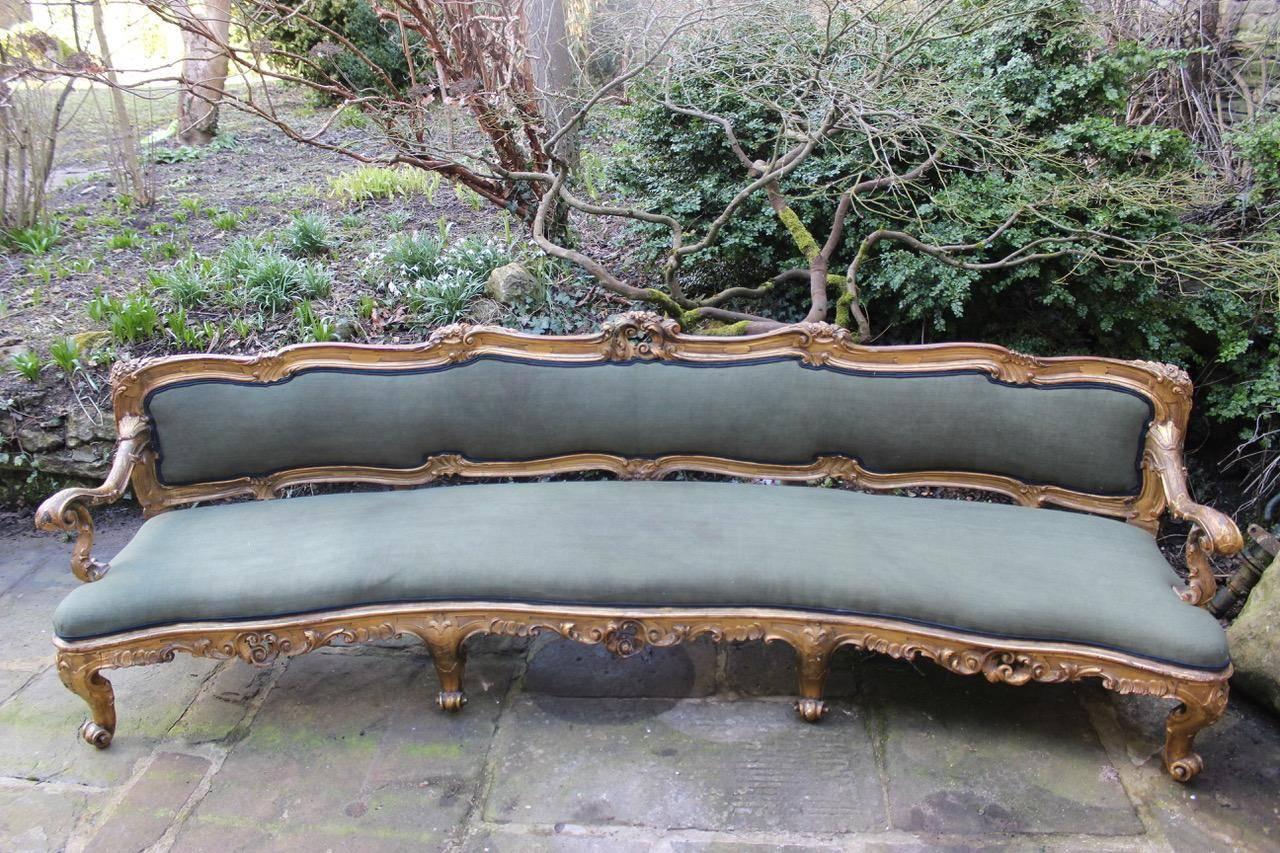Rococo Outstanding 19th Century Italian Carved Giltwood Sofa