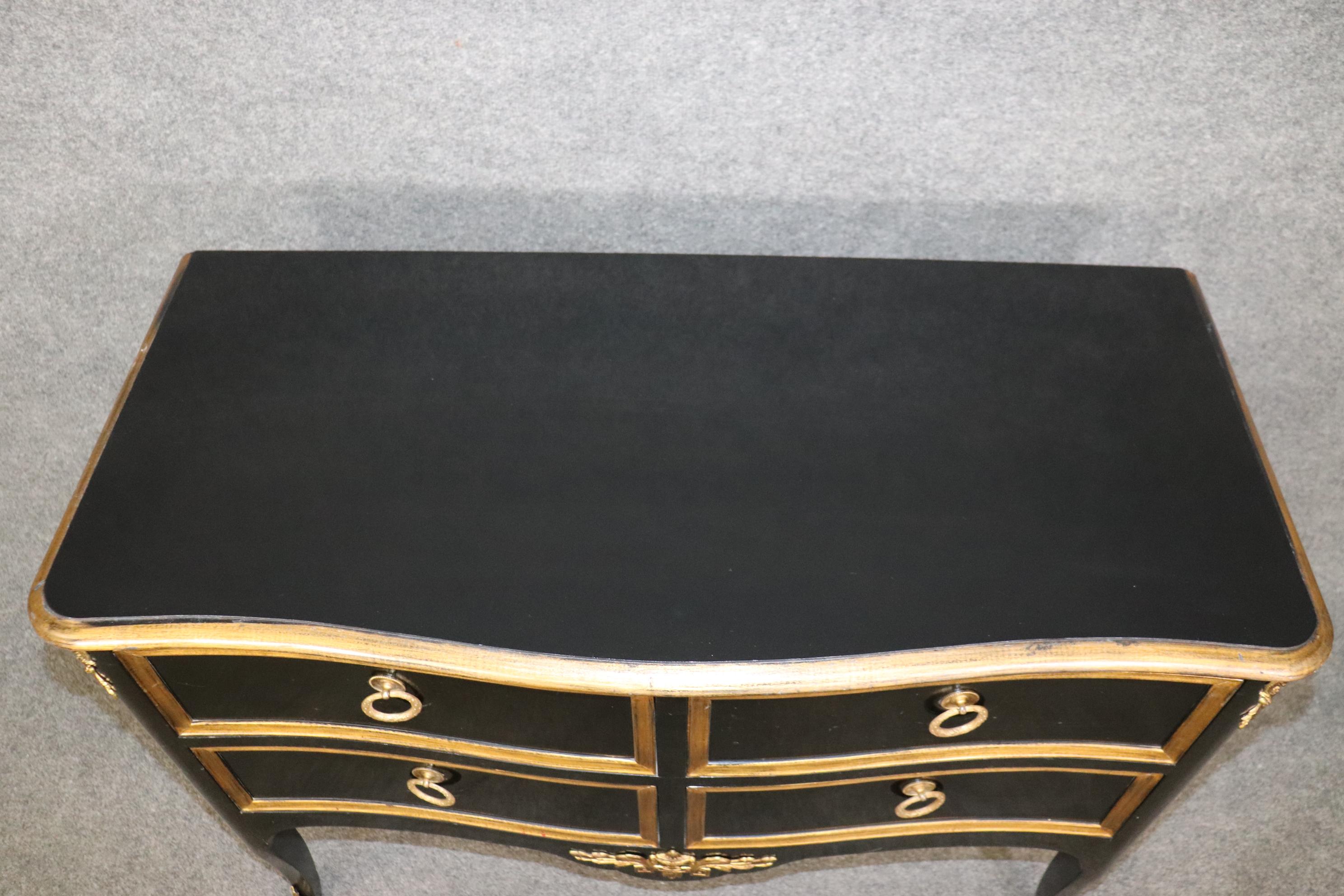 Outstanding 2 Drawer Gold Leaf French Louis XV Style Ebonized Commode  6