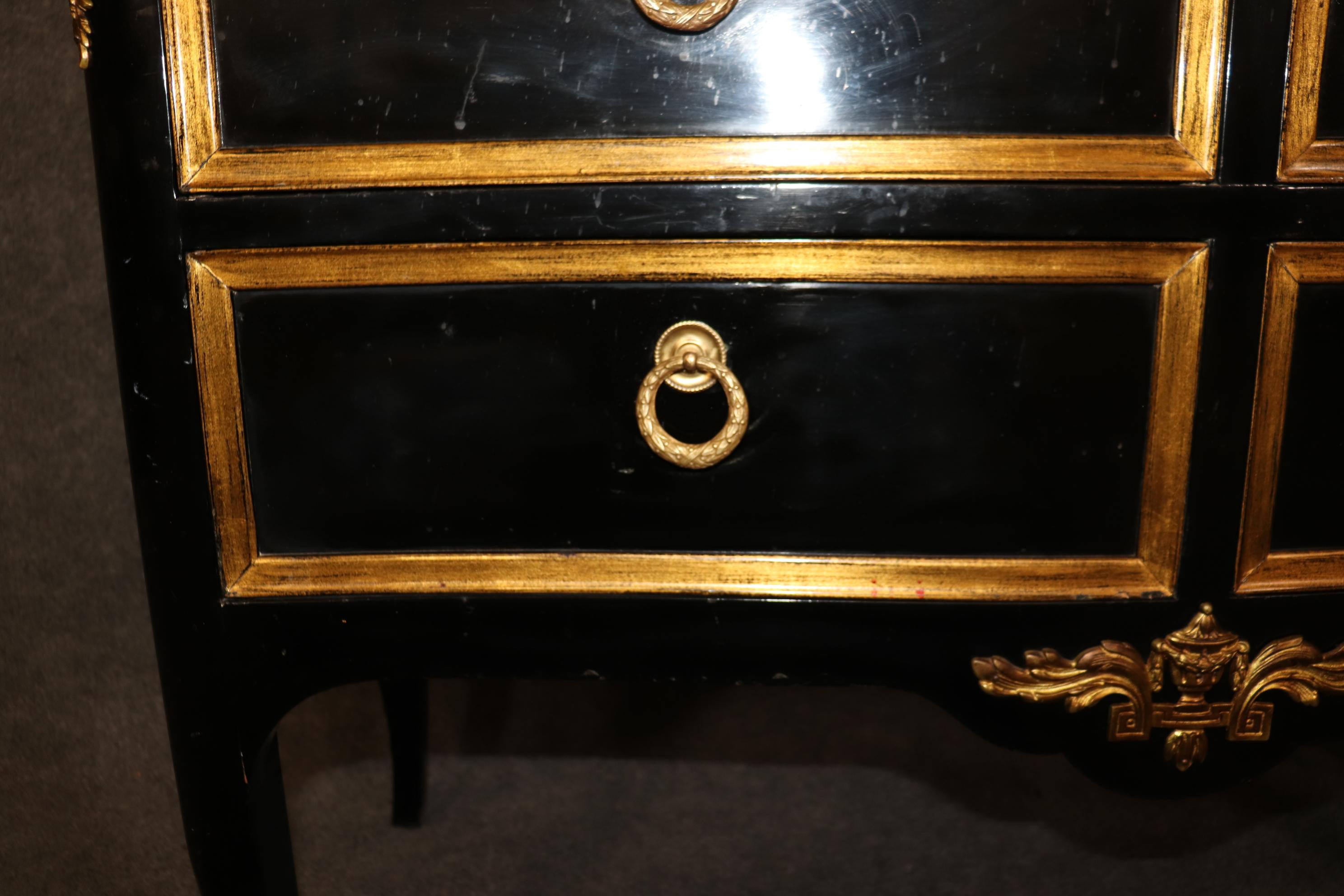 Outstanding 2 Drawer Gold Leaf French Louis XV Style Ebonized Commode  9