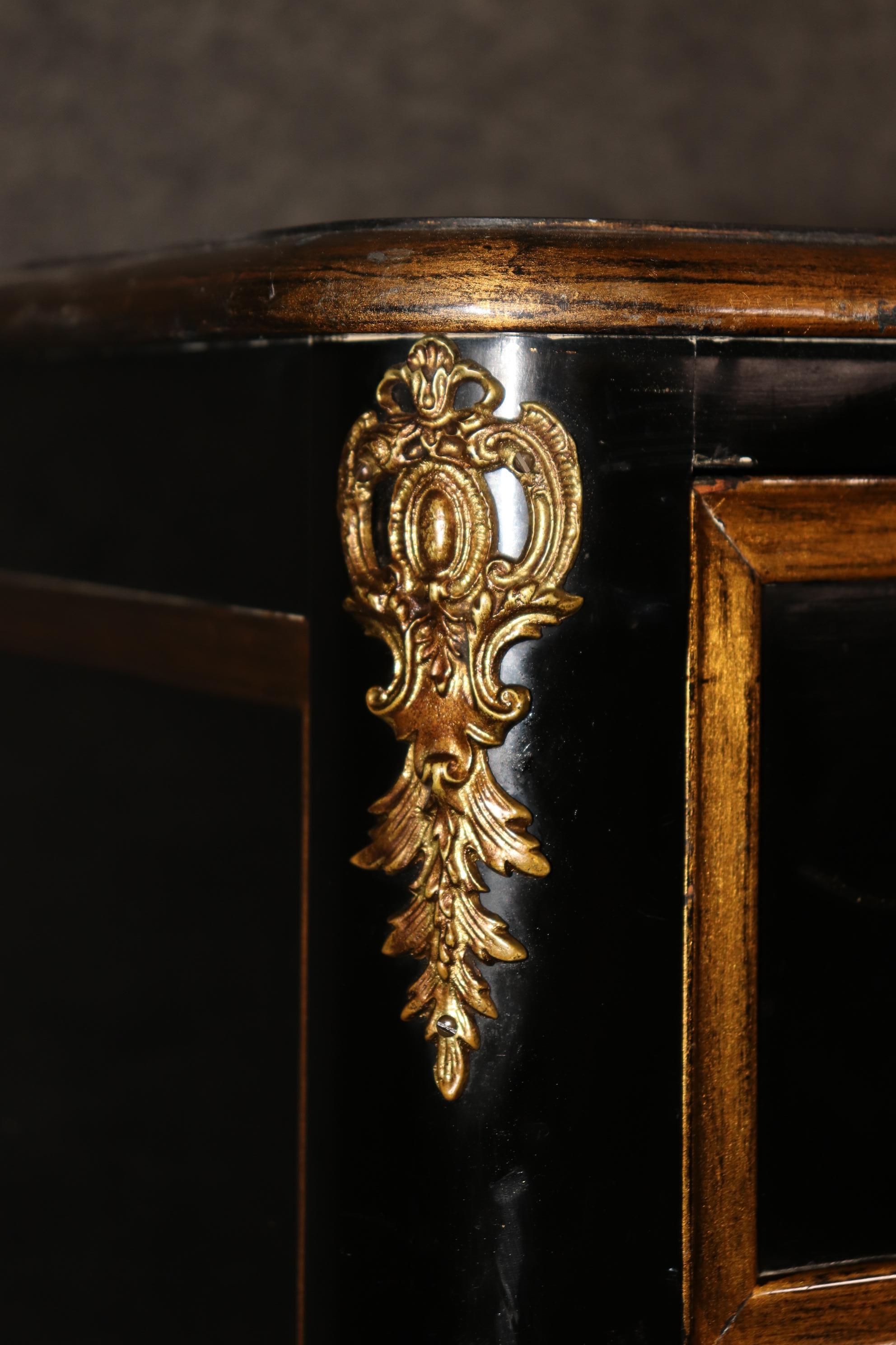 Mid-20th Century Outstanding 2 Drawer Gold Leaf French Louis XV Style Ebonized Commode 